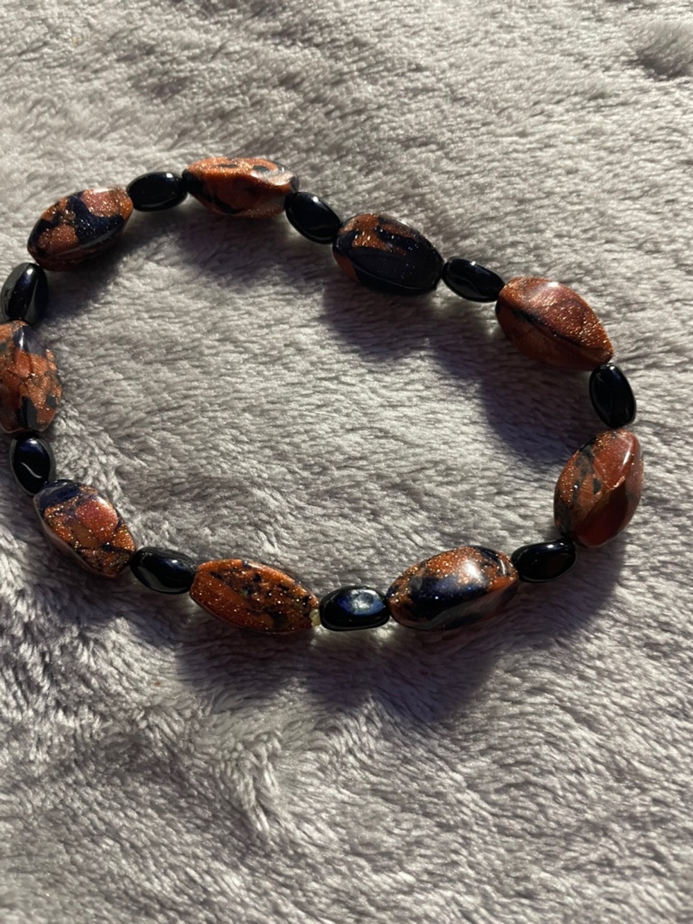 Shimmery Copper and Black Beaded Stretch Bracelet
